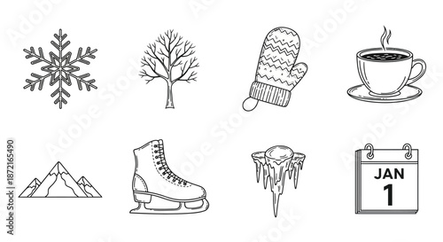 Winter activities and symbols