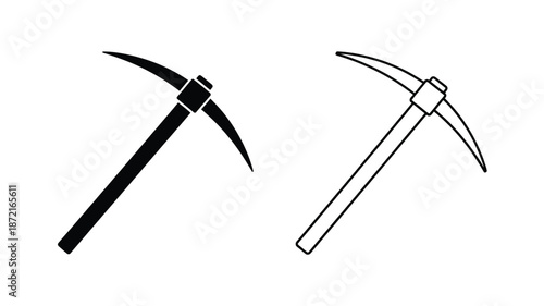 Two pickaxes depicted in contrasting styles a bold silhouette
