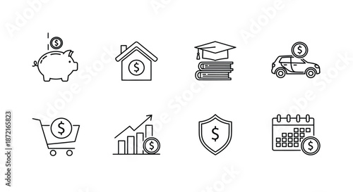 Financial planning and investment icons