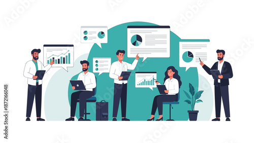Business Meeting Presentation: Data Analysis, Charts and Teamwork