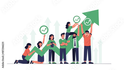 Teamwork concept: Diverse people building upward growth chart, success, business strategy