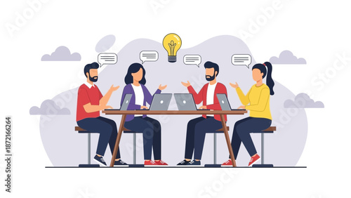 Teamwork Idea Generation Meeting: Collaboration, Brainstorming, Innovation