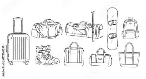 Travel and winter sports gear collection