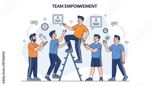 Team Empowerment: People Climbing Ladder, Collaboration, Success, Business Growth