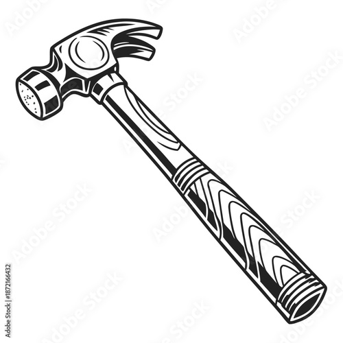 Monochrome vintage hammer showcases a sturdy head and a detailed wooden handle design