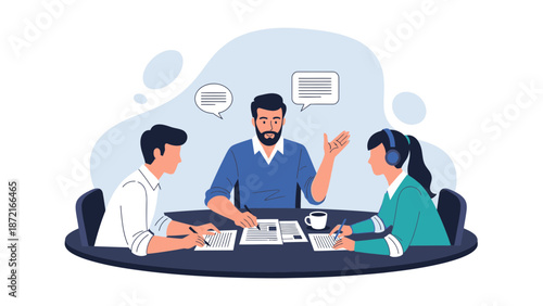 Team Meeting Discussion, Collaboration and Brainstorming Session