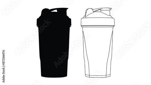 Two protein shakers one in black shown as a striking silhouette