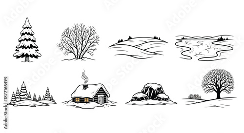 Winter landscape with snowy scenes