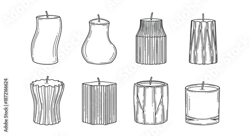 Assorted candles in various shapes and designs