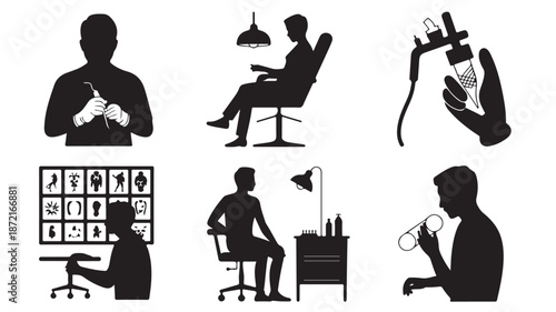 Silhouette People Working on Computers and Phones in Office