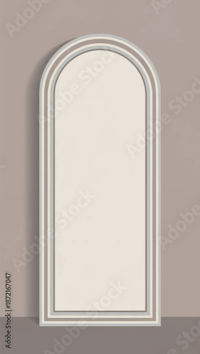 Elegant arched architectural niche with decorative moldings in neutral tones.