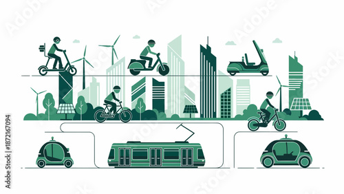 Sustainable Urban Transportation EcoFriendly Vehicles in a Green City.