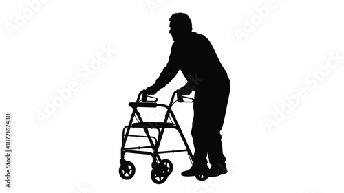 Elderly man using a walker for mobility a striking black silhouette