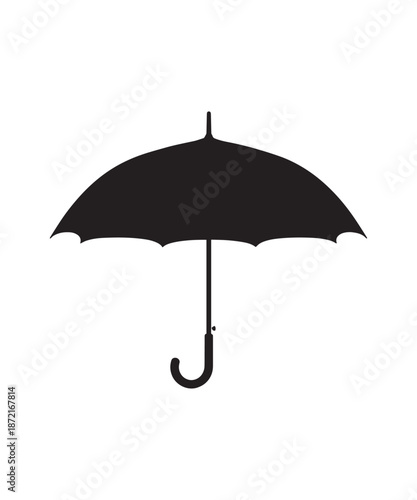 Black silhouette of an open umbrella, symbolizing protection from rain or sun.