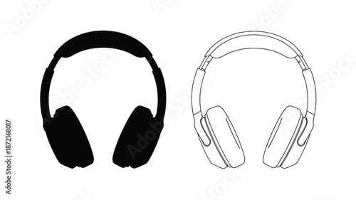 Two headphone designs one solid black and one outlined a striking silhouette