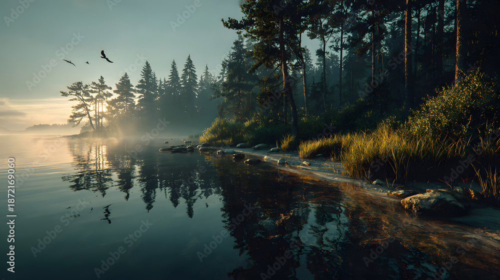 Obraz premium misty morning on lake