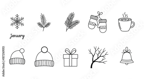 Winter symbols and january elements