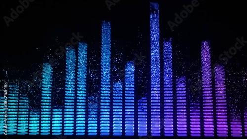 Dynamic Blue Audio Spectrum Visualization Abstract Background Music Equalizer Bars Motion Graphics Digital Technology Data Flow Futuristic Animation Loop