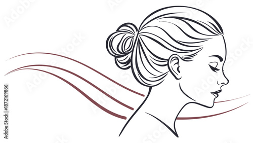 Minimalist Woman Profile with Elegant Hair Bun and Flowing Lines