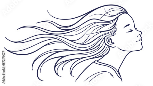 Serene Female Portrait Line Art Symbolizing Freedom and Vitality