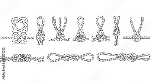 Illustrations of various knot tying techniques