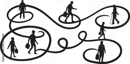 People walking in circles with luggage and bags