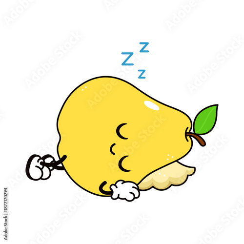 Cute yellow pear character sleeping and dreaming