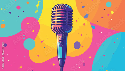 Vintage Microphone on Colorful Background - A Retro Music Icon.