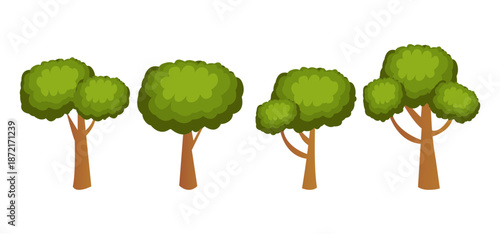 Tree Vector Illustration Collection Featuring Tropical and Orchard Trees with Mango, Apple, Banana, Orange, Coconut Palm and More Isolated on White Background