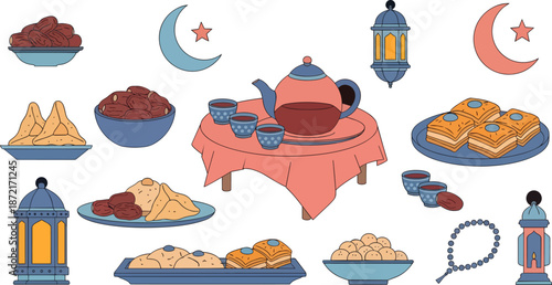 table spread with tea and pastries