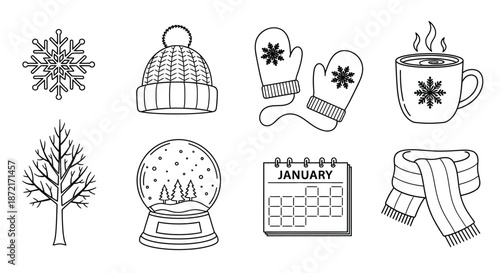 Winter essentials and january symbols