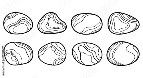 Collection of geometric shapes with contour lines