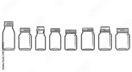 Collection of various sized glass jars