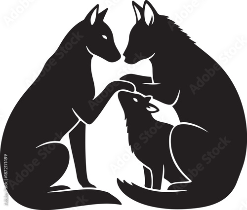 Silhouette of kangaroo family with joey and mother