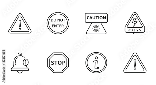 Set of warning and instruction symbols