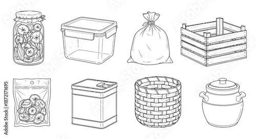 Various storage containers for food items