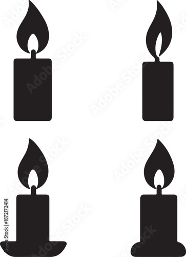 candle flame icon set silhouette vector