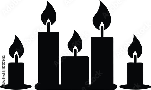 candle flame icons set silhouette vector