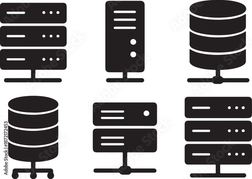data server icons set silhouette vector
