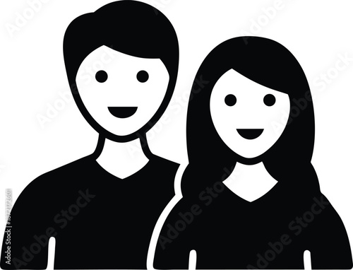 love couple minimal flat vector icon set, black color and white background