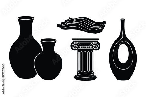 Ancient Greek Artifacts and Ceramic Vases Silhouette Collection