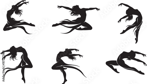 Silhouettes of Women Dancing in Various Poses and Movements