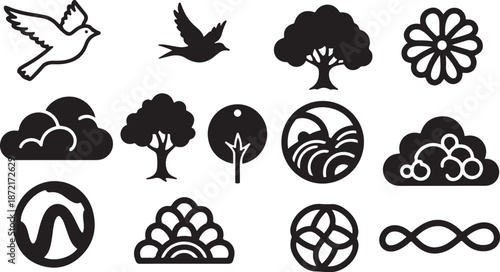 Nature Symbols and Icons in Black and White