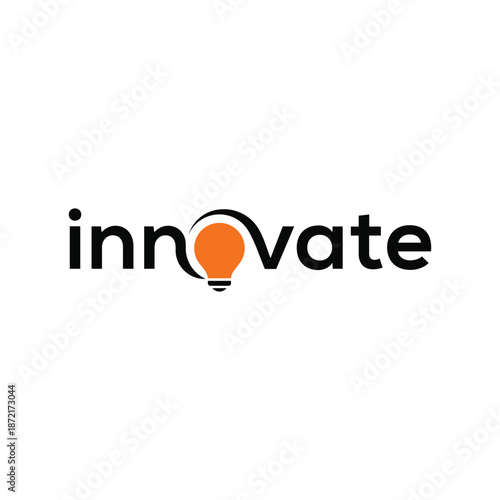 innovate logo design vector, typography text light bulb graphic icon concept	