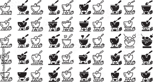 black and white icons of mortar and pestle with fruit on white background