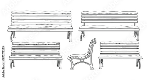 Collection of wooden benches in various designs
