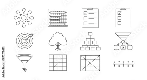 Various symbolic diagrams and icons
