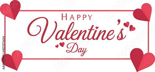 Happy Valentine’s Day Banner with Red Hearts & Elegant Script – Perfect for Greeting Cards, Social Media & Print