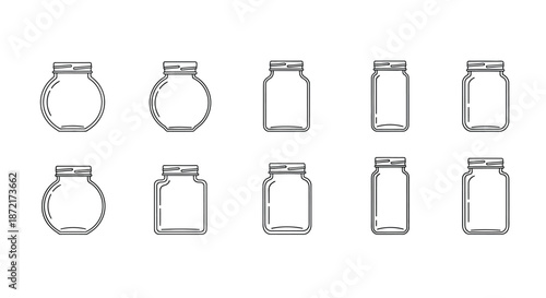 Collection of various empty glass jars