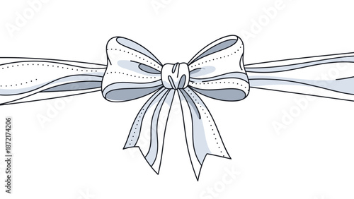 Elegant white ribbon bow tied neatly with long flowing ends on a white background for wedding and gift packaging design projects.
